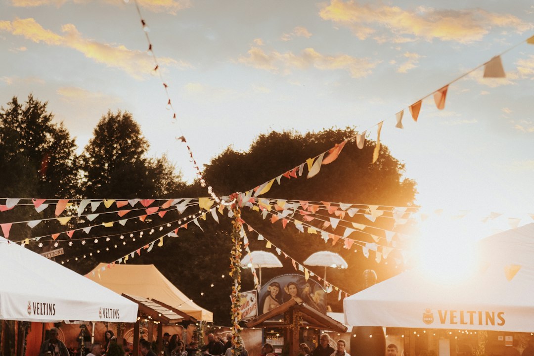 Colourful fair and market stalls
